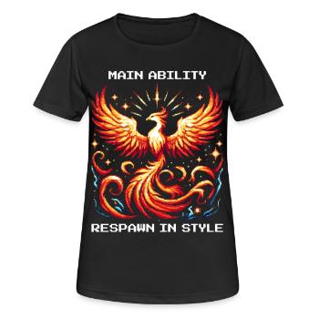 Main Ability: Respawn in Style | Phoenix - Women's Breathable T-Shirt - black - Front - AI Model Female 172 light (172cm)