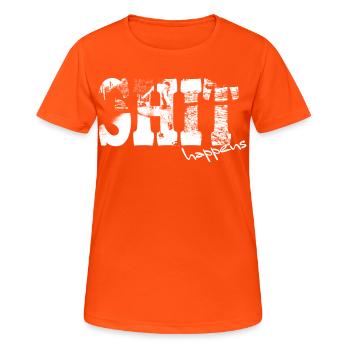 Shit happens - Frauen T-Shirt atmungsaktiv - Neonorange - Vorne - AI Model Female 172 dark (172cm)