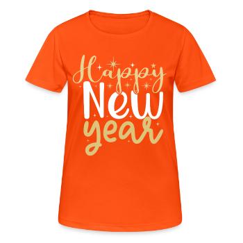 Happy New Year Typography – Festive Gold and White - T-shirt respirant Femme - orange néon - Devant - AI Model Female 172 dark (172cm)