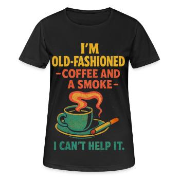 Altmodischer Kaffee und eine Zigarette - Frauen T-Shirt atmungsaktiv - Schwarz - Vorne - AI Model Female 172 light (172cm)