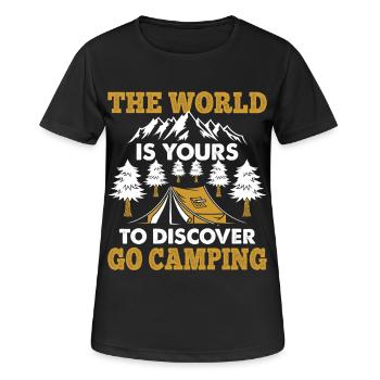 Camping - Frauen T-Shirt atmungsaktiv - Schwarz - Vorne - AI Model Female 172 light (172cm)