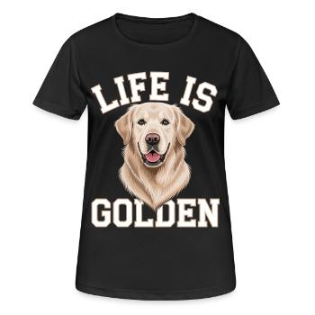 Life is Golden – Golden Retriever Motiv - Frauen T-Shirt atmungsaktiv - Schwarz - Vorne - AI Model Female 172 light (172cm)