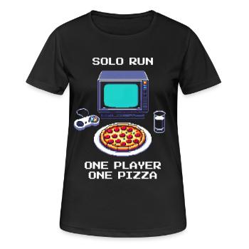 Course en solo : un joueur, une pizza | Jeu solo - T-shirt respirant Femme - noir - Devant - AI Model Female 172 light (172cm)