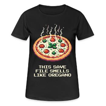 Cette sauvegarde sent l’origan | Pizza Gag - T-shirt respirant Femme - noir - Devant - AI Model Female 172 light (172cm)