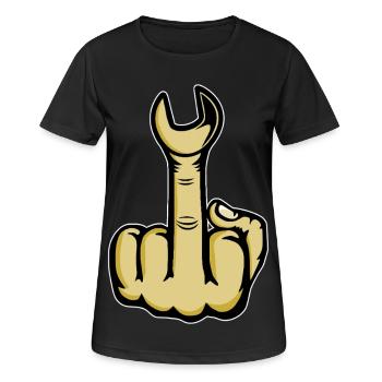 Doigt d’honneur Clé à molette puante - T-shirt respirant Femme - noir - Devant - AI Model Female 172 light (172cm)