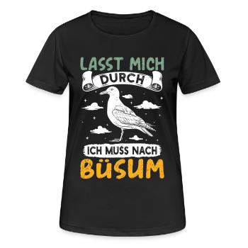 Vacances à la mer du Nord LET ME THROUGH DOIT ALLER À BÜSUM - T-shirt respirant Femme - noir - Devant - AI Model Female 172 light (172cm)