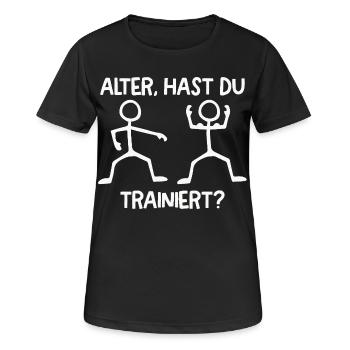 Strichmännchen HAST DU TRAINIERT Lustiges - Frauen T-Shirt atmungsaktiv - Schwarz - Vorne - AI Model Female 172 light (172cm)
