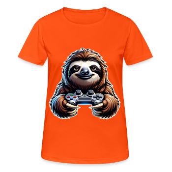Gaming Sloth Controller - Women's Breathable T-Shirt - neon orange - Front - AI Model Female 172 dark (172cm)