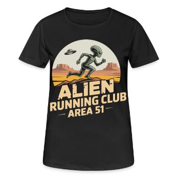 Lustige Area 51 Alien UFO Laufläufer - Frauen T-Shirt atmungsaktiv - Schwarz - Vorne - AI Model Female 172 light (172cm)
