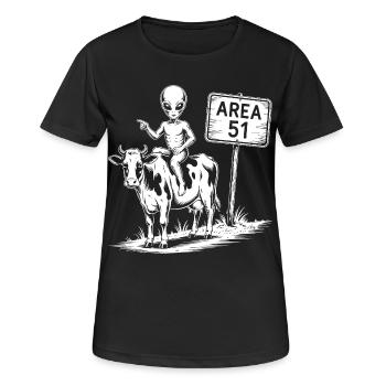Drôle de zone 51 extraterrestre OVNI Vache à cheval - T-shirt respirant Femme - noir - Devant - AI Model Female 172 light (172cm)