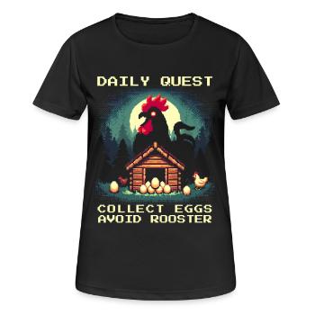 Quête quotidienne | Ramasser les œufs, éviter le coq - T-shirt respirant Femme - noir - Devant - AI Model Female 172 light (172cm)