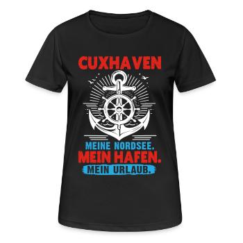 Nordsee CUXHAVEN MEINE NORDSEE MEIN HAFEN Cuxhaven - Frauen T-Shirt atmungsaktiv - Schwarz - Vorne - AI Model Female 172 light (172cm)
