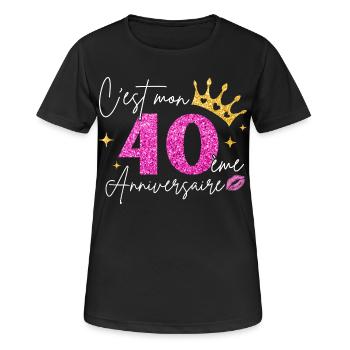 40 Ans Cadeau 40 ème Anniversaire Femme  - T-shirt respirant Femme - noir - Devant - AI Model Female 172 light (172cm)