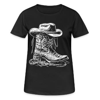 Western Stiefel Linienbild - Frauen T-Shirt atmungsaktiv - Schwarz - Vorne - AI Model Female 172 light (172cm)