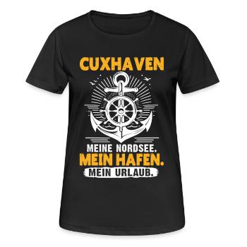 Nordsee CUXHAVEN MEINE NORDSEE MEIN HAFEN Cuxhaven - Frauen T-Shirt atmungsaktiv - Schwarz - Vorne - AI Model Female 172 light (172cm)