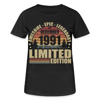 Décembre 1991 - Édition Limitée Décembre 1991 - T-shirt respirant Femme - noir - Devant - AI Model Female 172 light (172cm)
