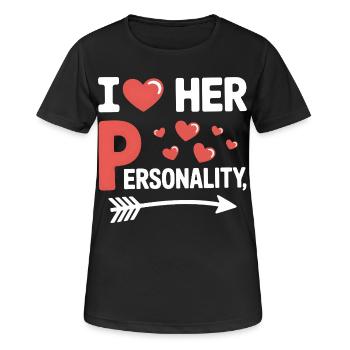 I Heart Her Personality Witzige Liebe Spruch - Frauen T-Shirt atmungsaktiv - Schwarz - Vorne - AI Model Female 172 light (172cm)
