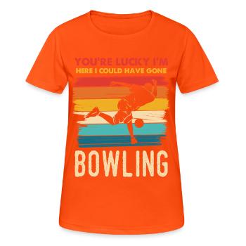 Luck, I'm here for bowling - Women's Breathable T-Shirt - neon orange - Front - AI Model Female 172 dark (172cm)