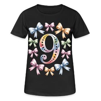 Aquarelle colorée de la 9e anniversaire Girl Bows - T-shirt respirant Femme - noir - Devant - AI Model Female 172 light (172cm)