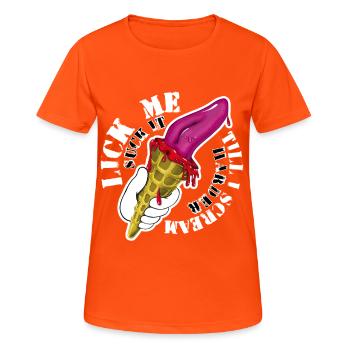 Kiss me - Frauen T-Shirt atmungsaktiv - Neonorange - Vorne - AI Model Female 172 dark (172cm)