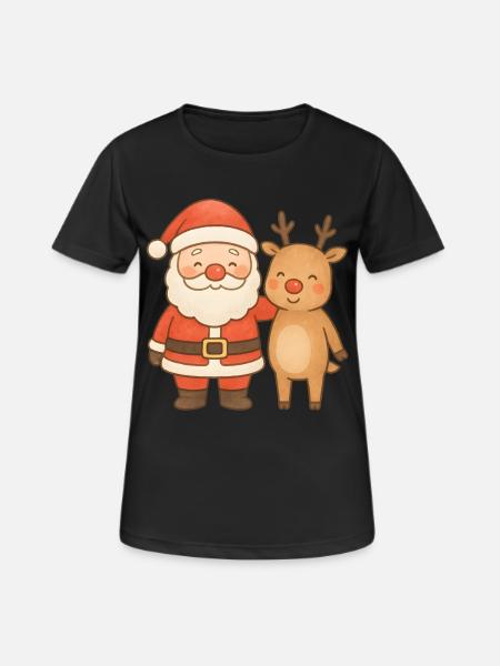 Weihnachts-Rentier-Weihnachtsfest - Frauen T-Shirt atmungsaktiv - Schwarz