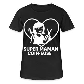 Super maman coiffeuse – Cœur coiffure - T-shirt respirant Femme - noir - Devant - AI Model Female 172 light (172cm)