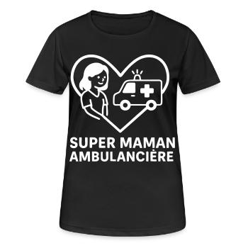 Super maman ambulancière – Cœur urgence - T-shirt respirant Femme - noir - Devant - AI Model Female 172 light (172cm)