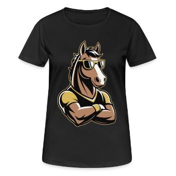 Pferd Maskottchen mit Sonnenbrille - Frauen T-Shirt atmungsaktiv - Schwarz - Vorne - AI Model Female 172 light (172cm)