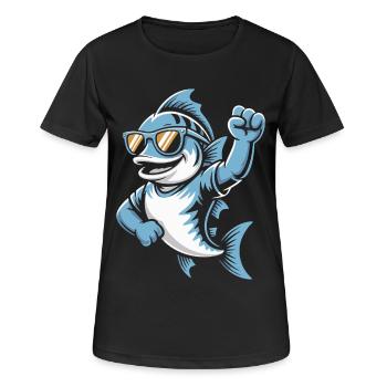 Shark mit Sonnenbrille Jubel - Frauen T-Shirt atmungsaktiv - Schwarz - Vorne - AI Model Female 172 light (172cm)