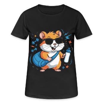 Hamster Fitnessstar Mit Sonnenbrille - Frauen T-Shirt atmungsaktiv - Schwarz - Vorne - AI Model Female 172 light (172cm)