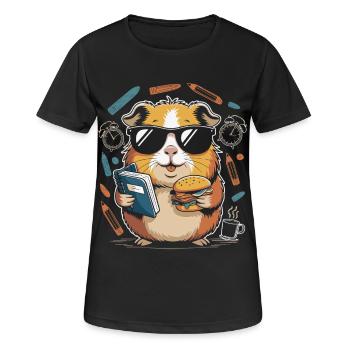 Buchheld Hamster mit Burger - Frauen T-Shirt atmungsaktiv - Schwarz - Vorne - AI Model Female 172 light (172cm)