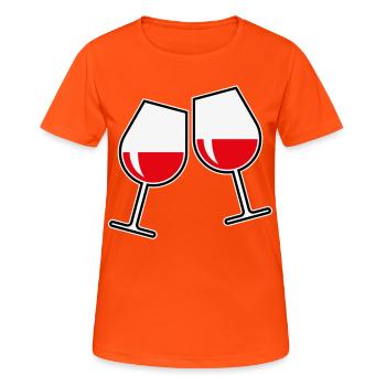 2 Rotweingläser (Rotwein / Wein / Bauchig / Zu 3C) - Frauen T-Shirt atmungsaktiv - Neonorange - Vorne - AI Model Female 172 dark (172cm)