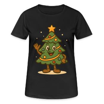Fun Christmas Tree Cartoon Waving Design - Women's Breathable T-Shirt - black - Front - AI Model Female 172 light (172cm)