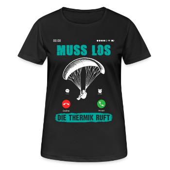 Parapentes DOIVENT PARTIR, les thermiques appellent - T-shirt respirant Femme - noir - Devant - AI Model Female 172 light (172cm)