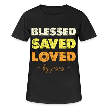 Gesegnet Gerettet Geliebt Jesus - Frauen T-Shirt atmungsaktiv - Schwarz - Vorne - AI Model Female 172 light (172cm)