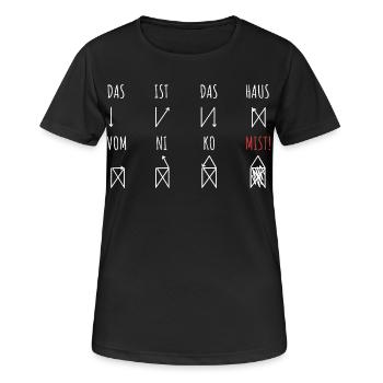 Voici la maison de Saint Nicolas | Erreurs absurdes - T-shirt respirant Femme - noir - Devant - AI Model Female 172 light (172cm)