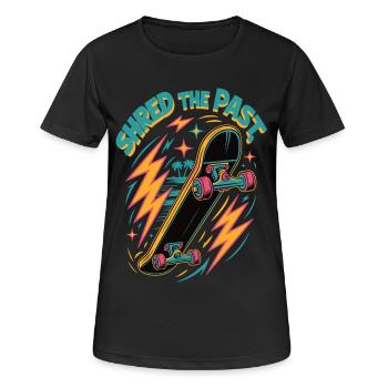 Retro Skateboard „Shred the Past“ Shirt - Frauen T-Shirt atmungsaktiv - Schwarz - Vorne - AI Model Female 172 light (172cm)