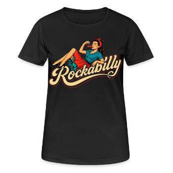 Rockabilly Frau 50er liegend Petticoat Geschenk - Frauen T-Shirt atmungsaktiv - Schwarz - Vorne - AI Model Female 172 light (172cm)