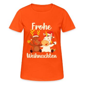 Joyeux Noël Renne Licorne Veille de Noël - T-shirt respirant Femme - orange néon - Devant - AI Model Female 172 dark (172cm)