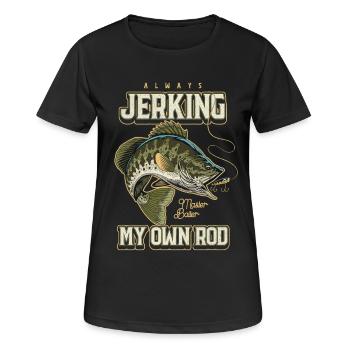 Je branle toujours ma canne en train de pêcher bizarrement - T-shirt respirant Femme - noir - Devant - AI Model Female 172 light (172cm)