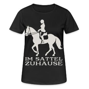 Im Sattel Zuhause - Frauen T-Shirt atmungsaktiv - Schwarz - Vorne - AI Model Female 172 light (172cm)