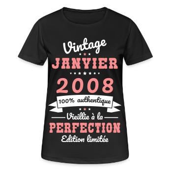 18. Geburtstag – Jahrgang – Januar 2008 - Frauen T-Shirt atmungsaktiv - Schwarz - Vorne - AI Model Female 172 light (172cm)