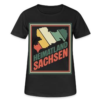 Heimatland Sachsen Retro Druck - Frauen T-Shirt atmungsaktiv - Schwarz - Vorne - AI Model Female 172 light (172cm)
