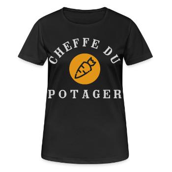 Chef du Potager Design Humoristique Jardinage - T-shirt respirant Femme - noir - Devant - AI Model Female 172 light (172cm)