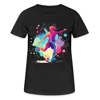 Fußball Fußballerin, Fussballspielerin, bunt Frau - Frauen T-Shirt atmungsaktiv - Schwarz - Vorne - AI Model Female 172 light (172cm)