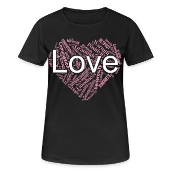Positive Love & Kindness Heart Word Art T-Shirt - Women's Breathable T-Shirt - black - Front - AI Model Female 172 light (172cm)