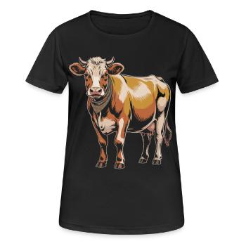 Cow with Bandana – Rustic Illustration - Women's Breathable T-Shirt - black - Front - AI Model Female 172 light (172cm)
