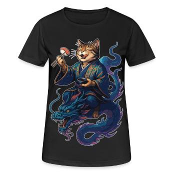 Sushi Katze getigert Kimono Drache Geschenk - Frauen T-Shirt atmungsaktiv - Schwarz - Vorne - AI Model Female 172 light (172cm)