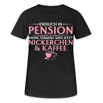 Pension Nap and Coffee - Farewell Colleague - Women's Breathable T-Shirt - black - Front - AI Model Female 172 light (172cm)