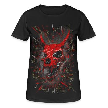 Neon-zerschmetterter Dämonenschädel - Frauen T-Shirt atmungsaktiv - Schwarz - Vorne - AI Model Female 172 light (172cm)